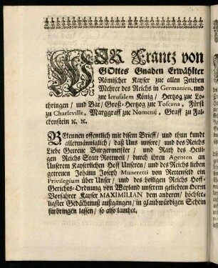 A1v, Wir Frantz von Gottes Gnaden ...