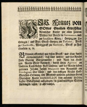 A1v, Wir Frantz von Gottes Gnaden ...
