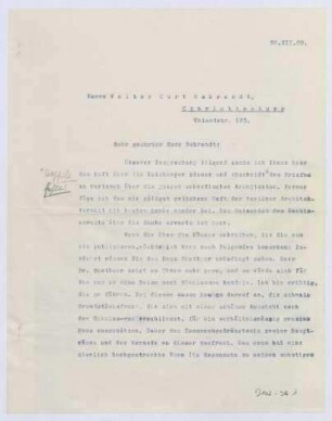 Schreiben an Walter Curt Behrendt, Charlottenburg (Brief)
