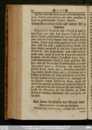 3. Aus denen Crystallen des Bleyes einen Mercurium vivum zu machen.