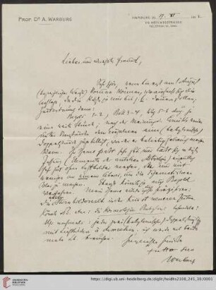 Brief von Aby Moritz Warburg an Franz Boll