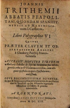 Joannis Trithemii ... Libri polygraphiae VI