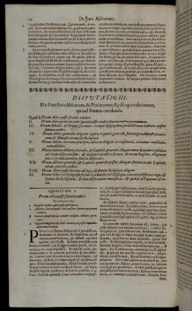 Disputatio III. De Potestate Abbatum, & Prælatorum Episcopo inferiorum quoad statuta condenda.