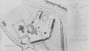 Mildenfurth, Schloß, Wirtschaftsgebäude : Mildenfurth. Plan des Wirtschaftsgebäudes des Schlosses, 1755, aquarellierte Zeichnung. Dresden: Landesamt für Denkmalpflege M 6363