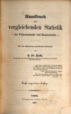 Handbuch der vergleichenden Statistik der Völkerzustands- und Staatenkunde : für den allgemeinen praktischen Gebrauch