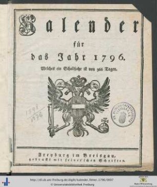 Kalender: ... für das Jahr 1796