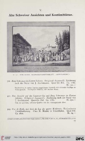 V. Alte Schweizer Ansichten und Kostümblätter (Nr. 301-319)