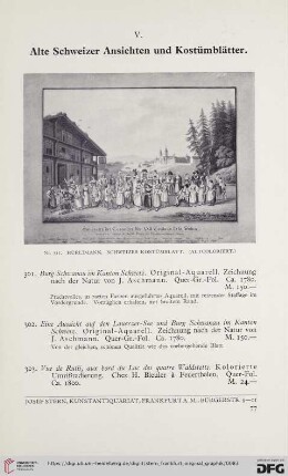 V. Alte Schweizer Ansichten und Kostümblätter (Nr. 301-319)