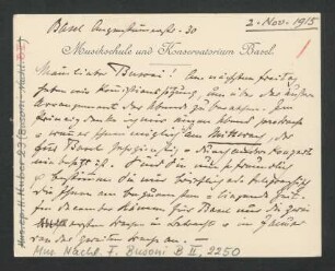 Briefkarte an Ferruccio Busoni : 02.11.1915