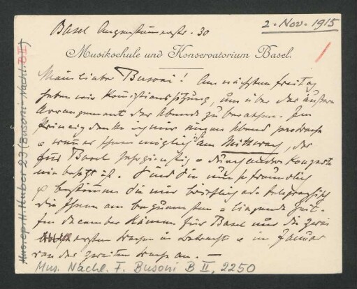 Briefkarte an Ferruccio Busoni : 02.11.1915
