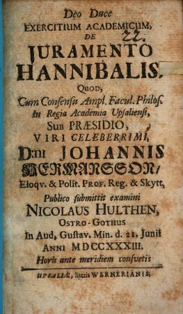 Exercitium Academicum De Juramento Hannibalis