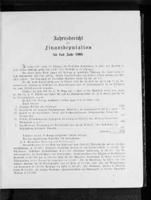Jahresbericht der Finanzdeputation für das Jahr 1905.