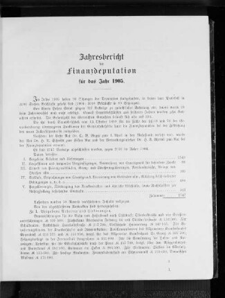 Jahresbericht der Finanzdeputation für das Jahr 1905.