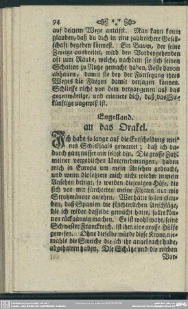 Engelland an das Orakel