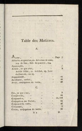 Table des Matières.
