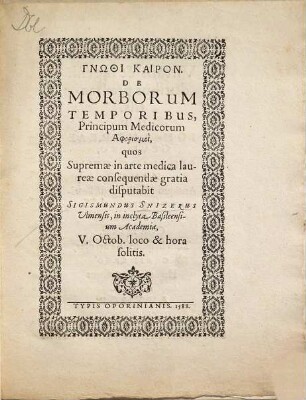 Gnōthi Kairon. De Morborum Temporibus