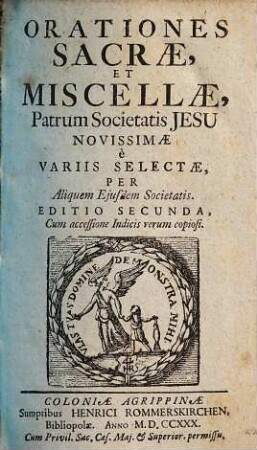 Orationes Sacrae, Et Miscellae, Patrum Societatis Jesu Novissimae