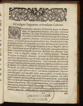 Ad insignes linguarum orientalium cultores