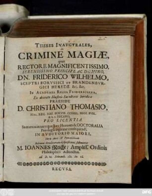 Theses Inavgvrales, de Crimine Magiæ