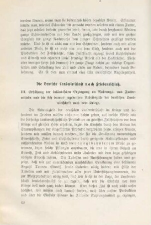 Die Deutsche Landwirtschaft nach Friedensschluß