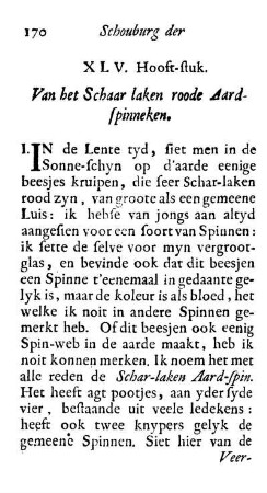 XLV. Hooft-stuk. Van het Schaar laken roode Aard-Spinneken