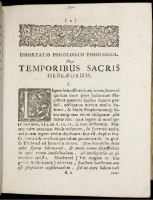 Dissertatio Philologico Theologica, De Temporibus Sacris Hebraeorum.
