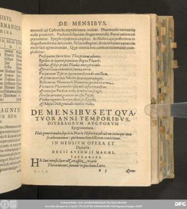 De Mensibus Et Quatuor Anni Temporibus, Diversorum Auctorum Epigrammata.