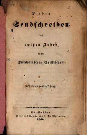 Sieben Sendschreiben des ewigen Juden an die Züricher Geistlichen