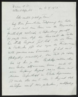 Brief von Carl F. W. Behl an Margarete Hauptmann