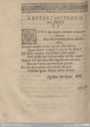 LECTORI ASTRONOMIAE studioso