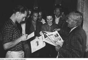 Kreis Riesa, Volkskorrespondenten der Sächsischen Zeitung, Dresden, Hausfriedenskomitee des Bischofswegs 46, die Korrespondenten Giesela Rink und, Al. Holterith, 7. Juli 1950