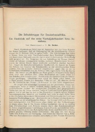 Die Schutztruppe für Deutschostafrika. Ein Rückblick auf das erste Vierteljahrhundert ihres Bestehens.