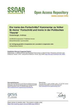 Die Ironie des Fortschritts? Kommentar zu Volker M. Heins' 'Fortschritt und Ironie in der Politischen Theorie'