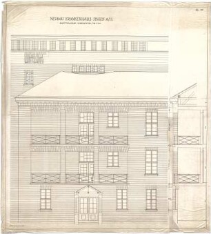 Billing, Hermann; Singen; Krankenhaus - Hauptfassade, linker Teil (Teilansicht; Schnitt)