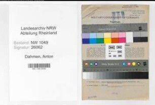 Entnazifizierung Anton Dahmen , geb. 20.01.1895 (Bahnsekretaer)