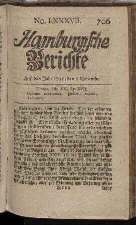 No. LXXXVII. Auf das Jahr 1735, den 1 Novembr. - No. LXXXXV. Auf das Jahr 1735, den 29 Novembr.