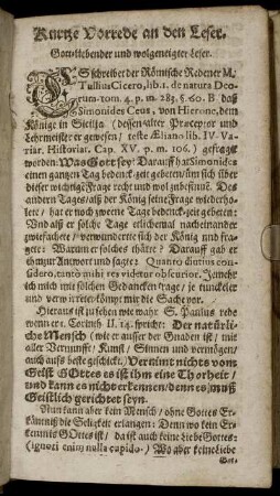 Kurtze Vorrede an den Leser.