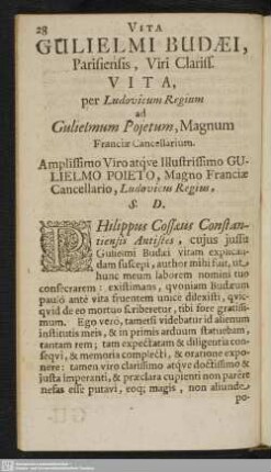 Gulielmi Budaei, Parisienis, Viri Clariss. Vita, per Ludovicum Regium ad Gulielmum Poietum, Magnum Franciae Cancellarium