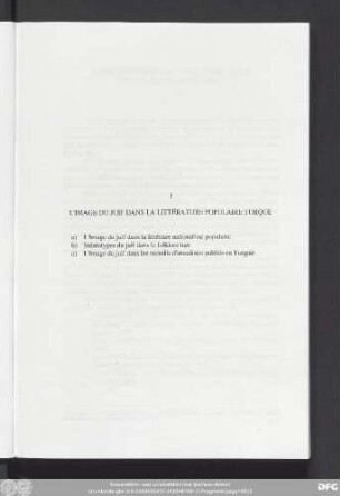 I L'Image Du Juif Dans La Littérature Populaire Turque