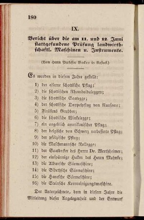 IX. Bericht über die am 11. und 12. Juni stattgefundene Prüfung landwirthschaftl. Maschinen u. Instrumente