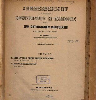 Jahresbericht : Ostern .... 1872/73