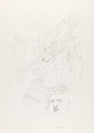 Surrealistische Studie (Hände, Köpfe, Linien)