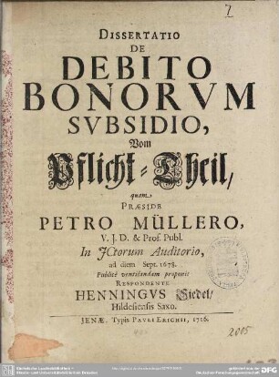 Dissertatio De Debito Bonorum Subsidio