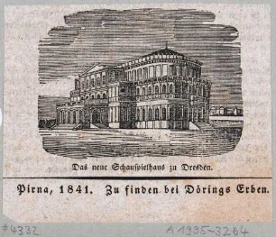 Der erste Bau der Semperoper auf dem Theaterplatz in Dresden (1841 errichtet, 1869 abgebrannt) Blick nach Nordwesten