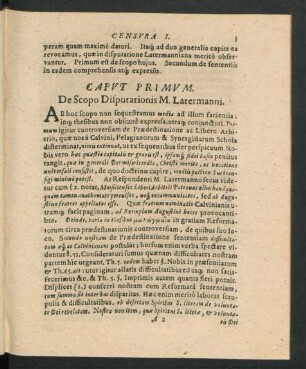 Caput Primum. De Scopo Disputationis M. Latermanni.