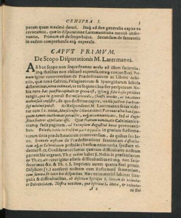 Caput Primum. De Scopo Disputationis M. Latermanni.