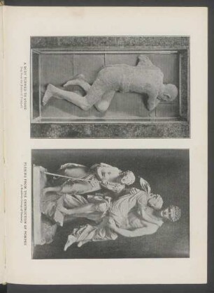A body turned to stone [and] Fleeing from the destruction of Pompeii - [Photographs] : Dug from the ruins of Pompeii. [and] A realistic group of Statuary.