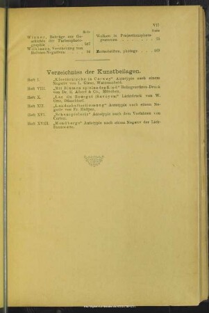 Verzeichniss der Kunstbeilagen