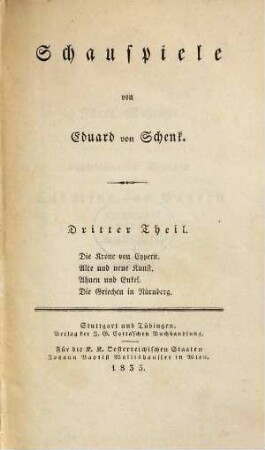 Schauspiele, 3. Die Krone von Cypern
