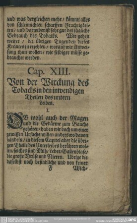 Cap. XIII. Von der Wirckung des Tobacks in den inwendigen Theilen des untern Leibes
